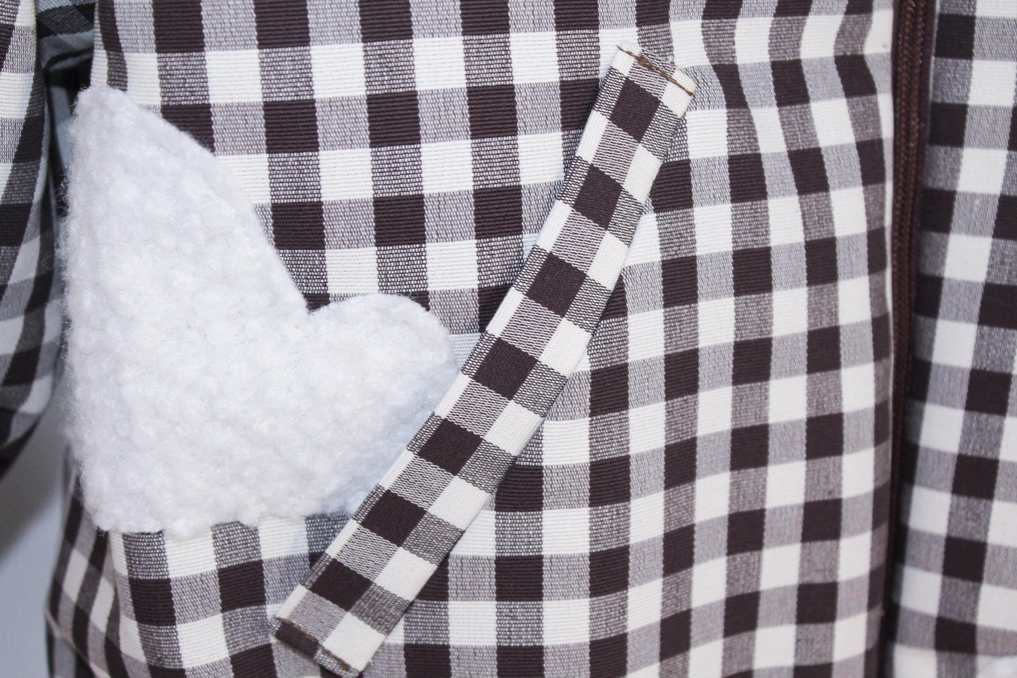 Handmade Jacket from Montreal | One-of-a-kind Artisan Jacket | Ethical Fashion | Nuages Jacket | Appliqués | Upcycling | Checkered Jacket | Size L