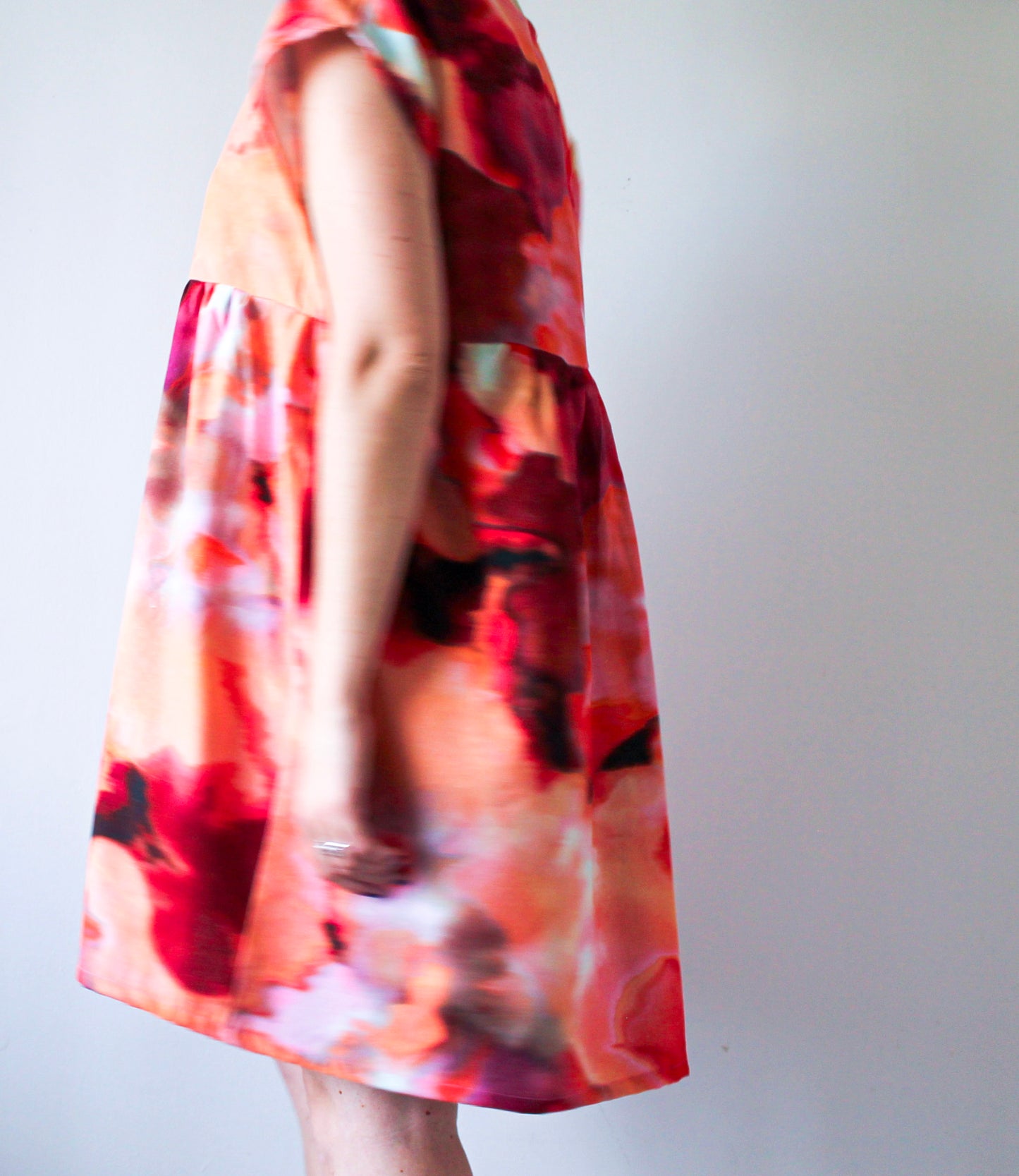 Abstract Red Dress | Wearable Art Dress | Upcycled Fashion Made in Montreal | Women's Size Large | One of a Kind Handmade Dress