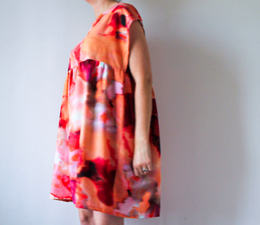 Abstract Red Dress | Wearable Art Dress | Upcycled Fashion Made in Montreal | Women's Size Large | One of a Kind Handmade Dress