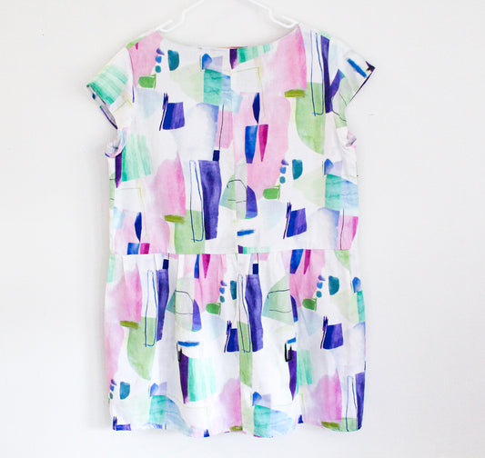 80s Inspired Summer Dress | Upcycled Fashion Made in Montreal | Women's Size Large | Lightweight Dress | One of a Kind Handmade Clothing