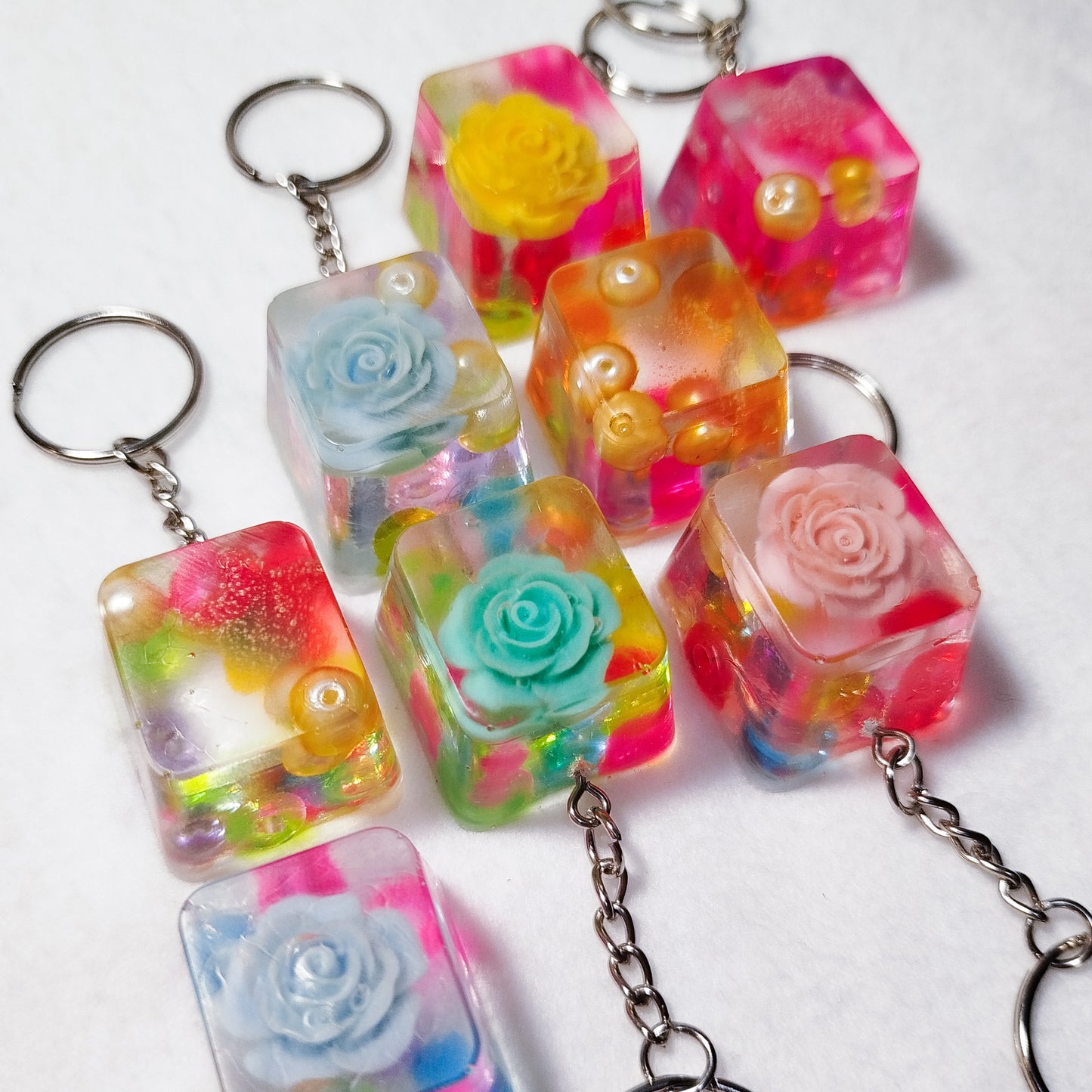 Handmade colorful ice cube keychain – Unique translucent resin, original kawaii keychain, bag charm, trendy handmade gift idea