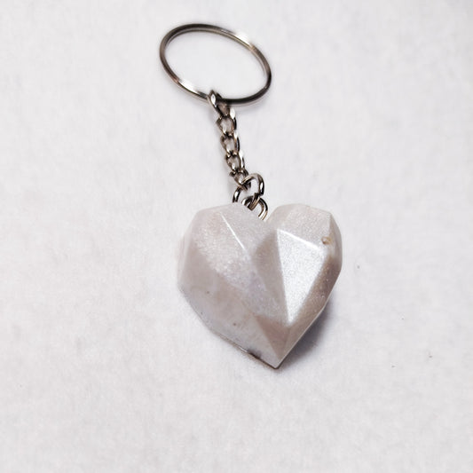 White Heart Keychain – Funky bag charm with upcycled beads – Unique handmade accessory