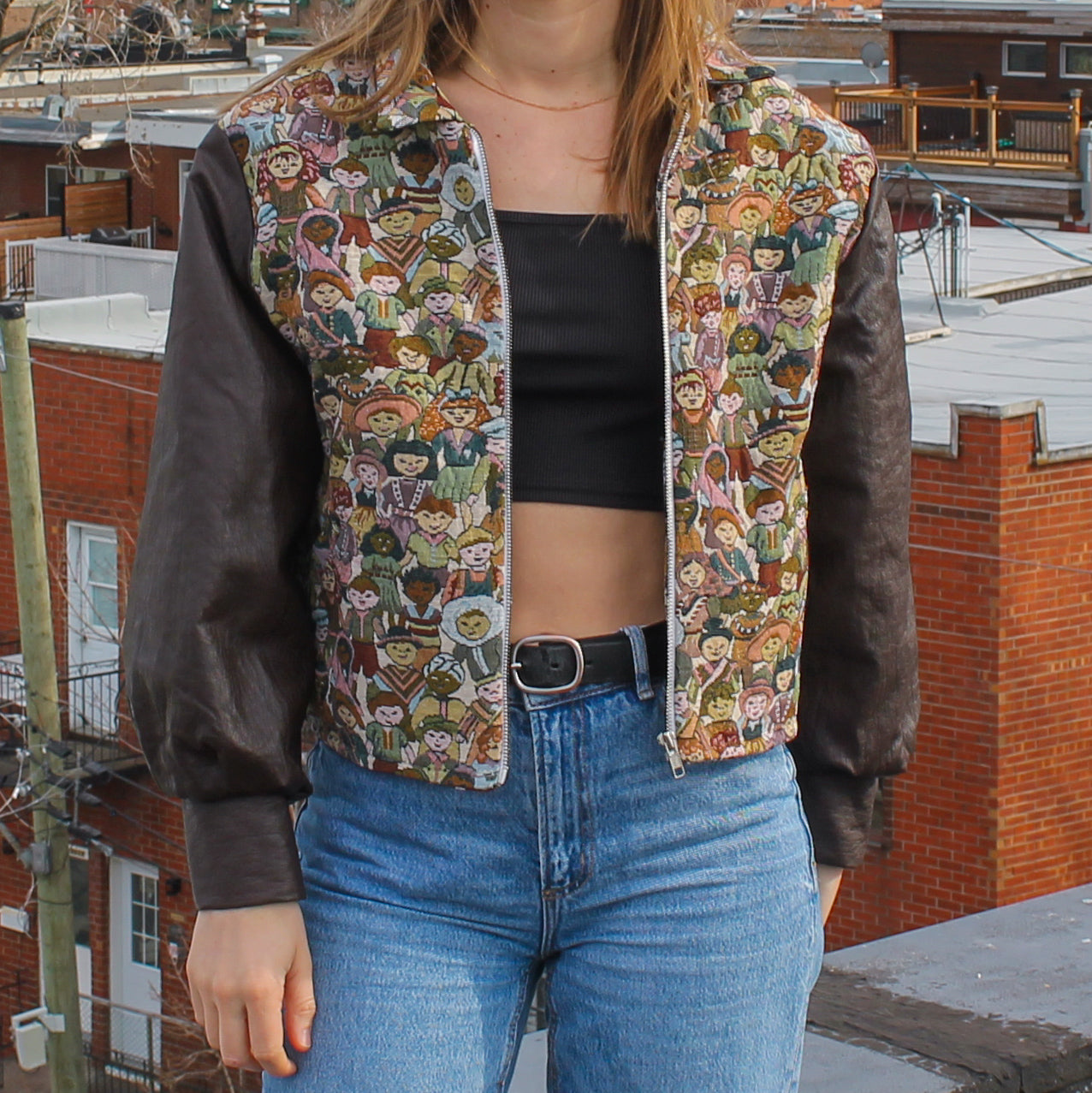 Handmade jacket from Montreal | One-of-a-kind artisanal jacket | Local ethical fashion | Original piece | Brown leather jacket | Upcycling