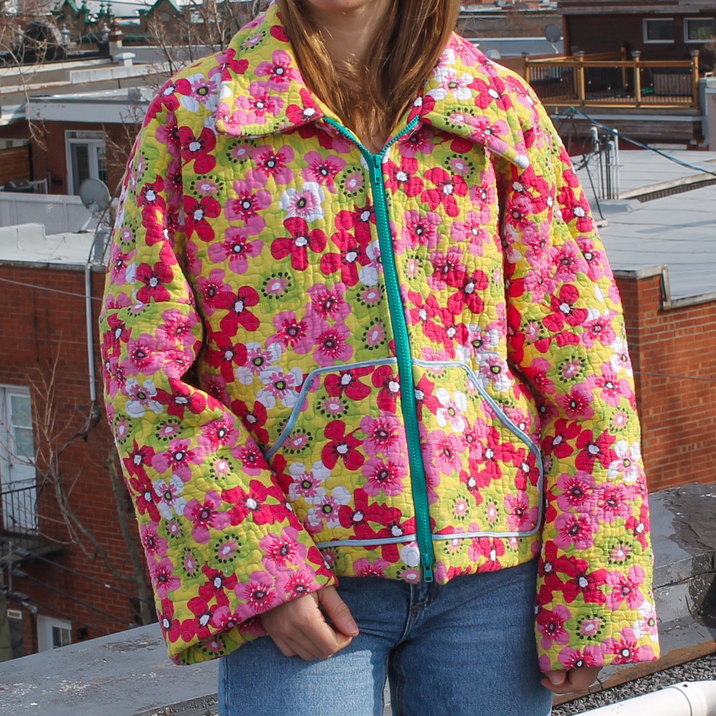 Handmade jacket from Montreal | One-of-a-kind artisanal jacket | Local ethical fashion | Original piece | Brown leather jacket | Upcycling
