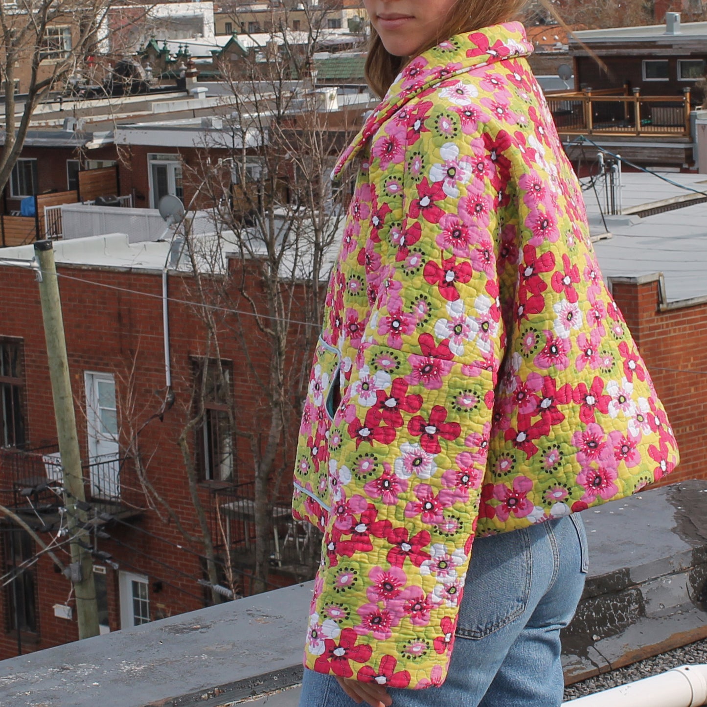 Handmade jacket from Montreal | One-of-a-kind artisanal jacket | Local ethical fashion | Original piece | Brown leather jacket | Upcycling