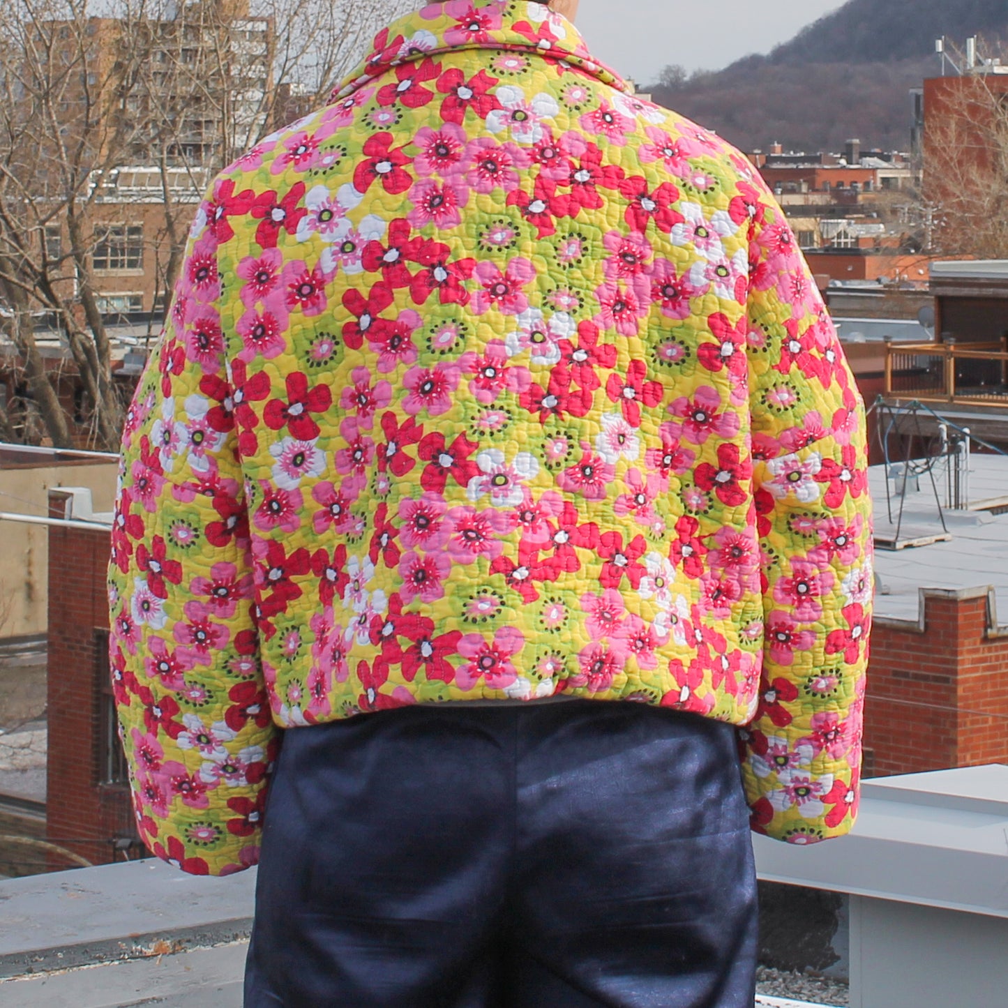 Handmade jacket from Montreal | One-of-a-kind artisanal jacket | Local ethical fashion | Original piece | Brown leather jacket | Upcycling