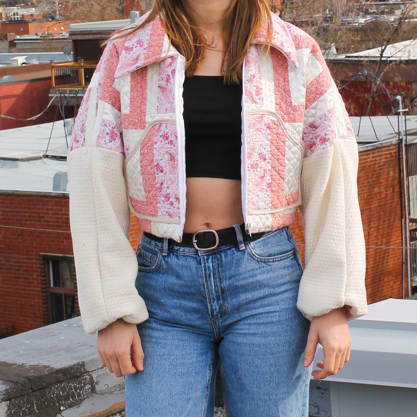 Handmade jacket from Montreal | One-of-a-kind artisanal jacket | Local ethical fashion | Original piece | Brown leather jacket | Upcycling