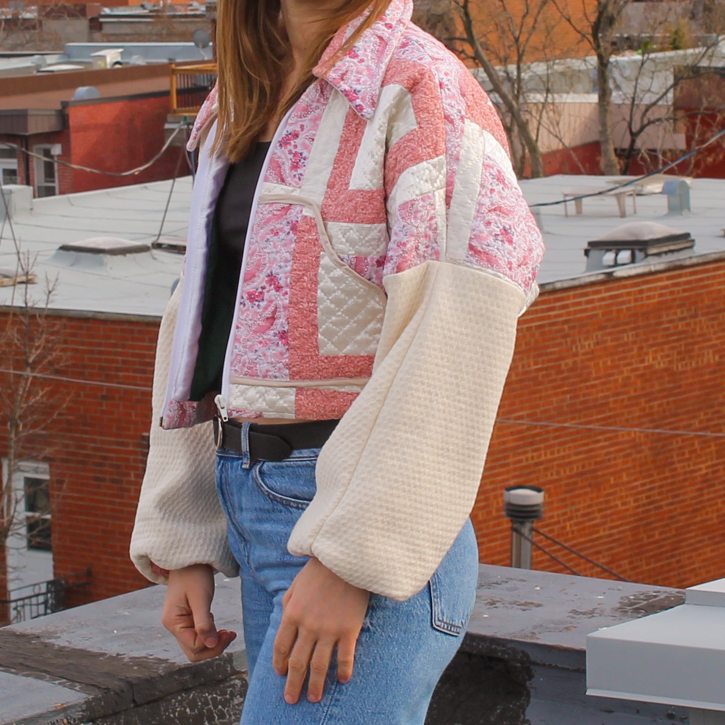 Handmade jacket from Montreal | One-of-a-kind artisanal jacket | Local ethical fashion | Original piece | Brown leather jacket | Upcycling