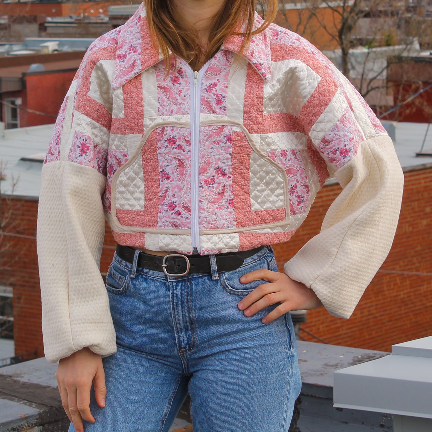 Handmade jacket from Montreal | One-of-a-kind artisanal jacket | Local ethical fashion | Original piece | Brown leather jacket | Upcycling