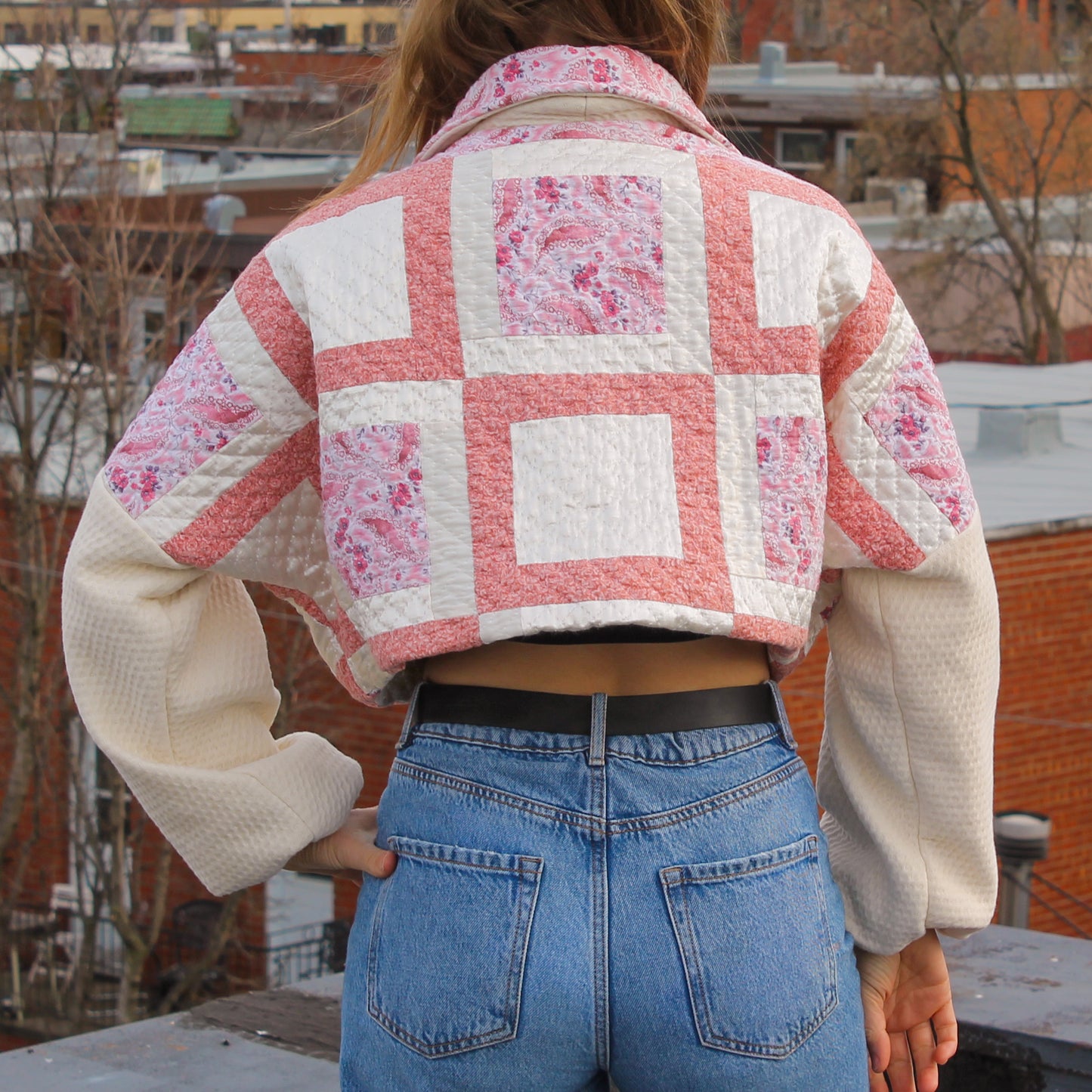 Handmade jacket from Montreal | One-of-a-kind artisanal jacket | Local ethical fashion | Original piece | Brown leather jacket | Upcycling
