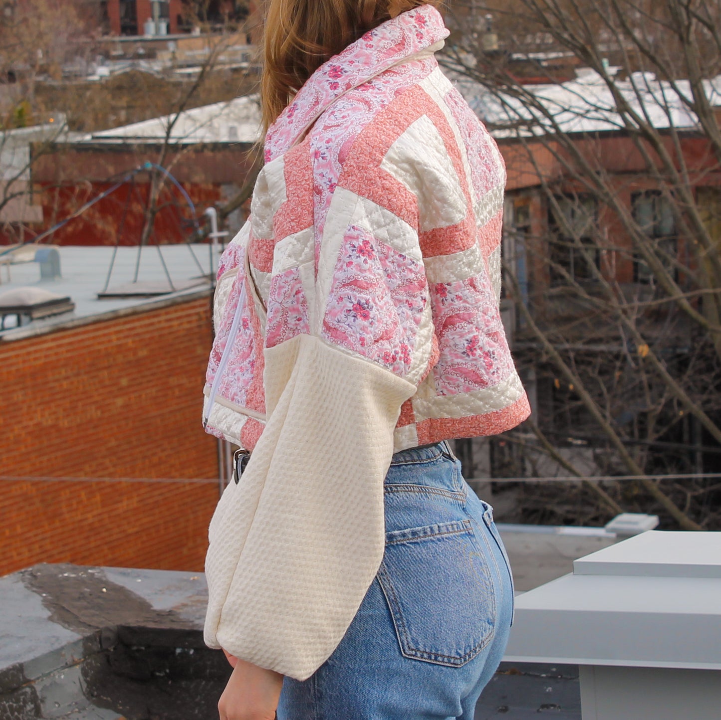 Handmade jacket from Montreal | One-of-a-kind artisanal jacket | Local ethical fashion | Original piece | Brown leather jacket | Upcycling