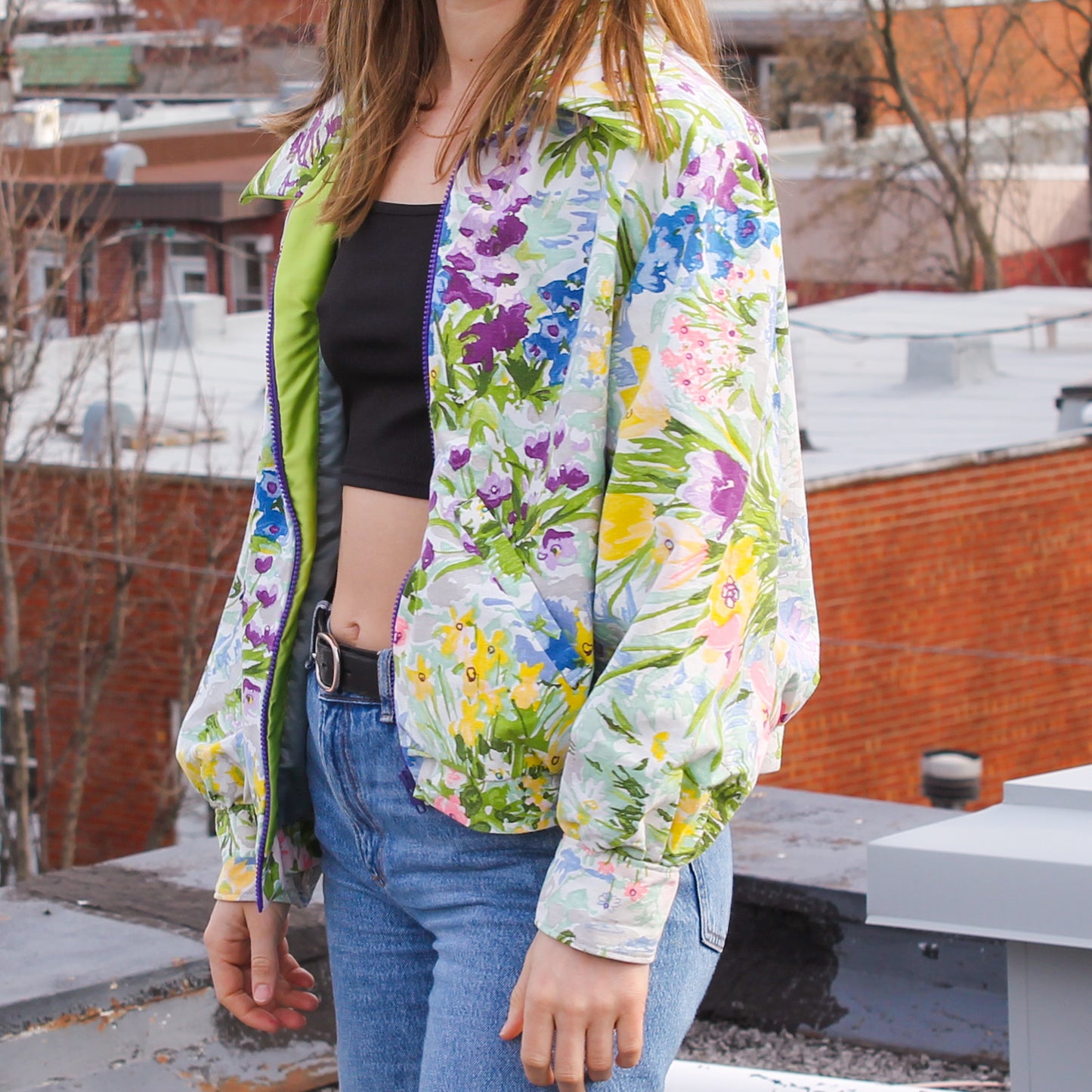 Handmade jacket from Montreal | One-of-a-kind artisanal jacket | Local ethical fashion | Original piece | Brown leather jacket | Upcycling