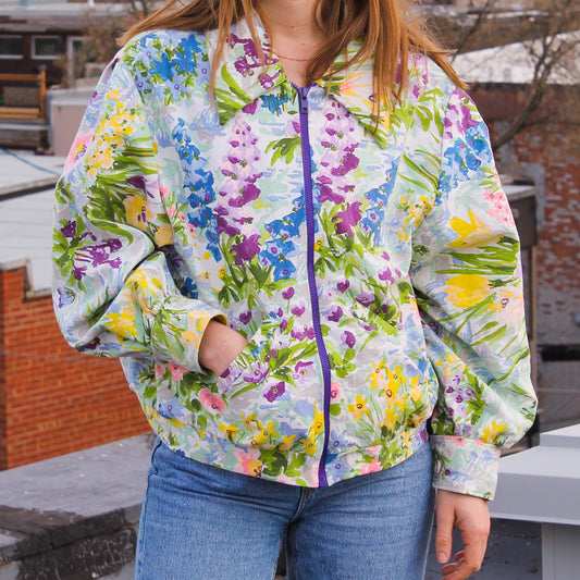 Veste fait main Montréal | Veste artisanale unique | Mode éthique locale | Pièce originale | Veste fleurs | Upcycling