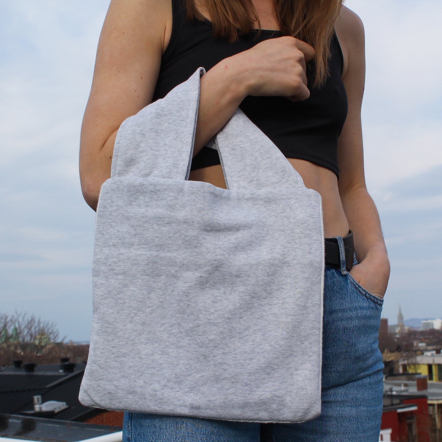 Handmade cozy sweatshirt fabric tote bag | Soft, chunky bag | Trendy minimalist tote