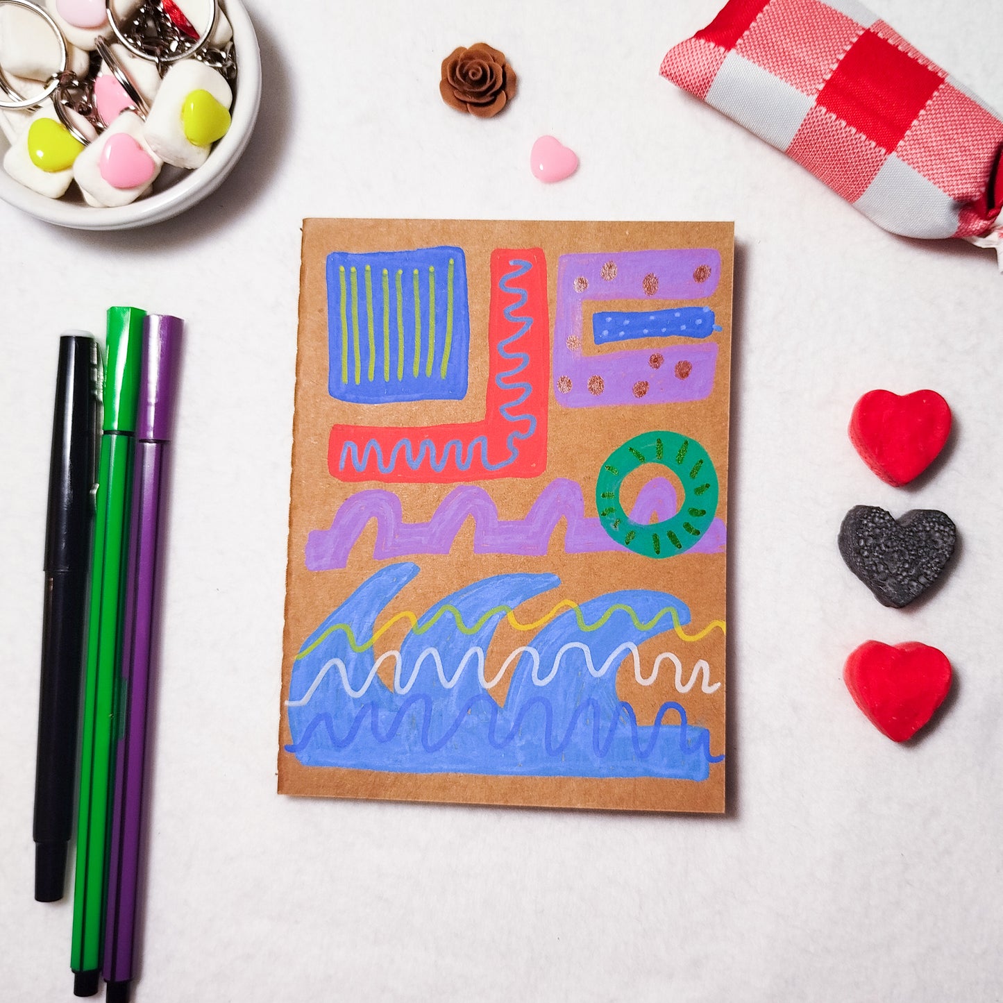 Hand-illustrated kraft notebook | A6 notebook | Original art notebook | Handcrafted gift | Abstract illustration | Children's notebook | Original illustration | Unique gift | Creative stationery