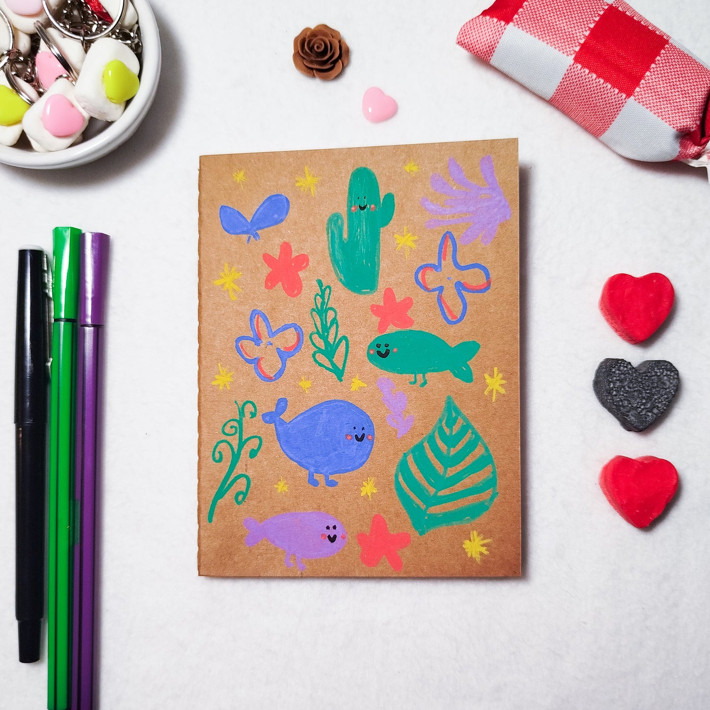 Hand-illustrated kraft notebook | A6 notebook | Original art notebook | Handcrafted gift | Abstract illustration | Children's notebook | Original illustration | Unique gift | Creative stationery