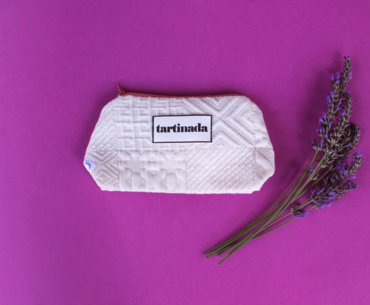 White Pouch | Handmade Vintage Fabric Pouch | Colorful Textured Pouch | Unique Boho Accessory - Makeup Pouch - School Pouch