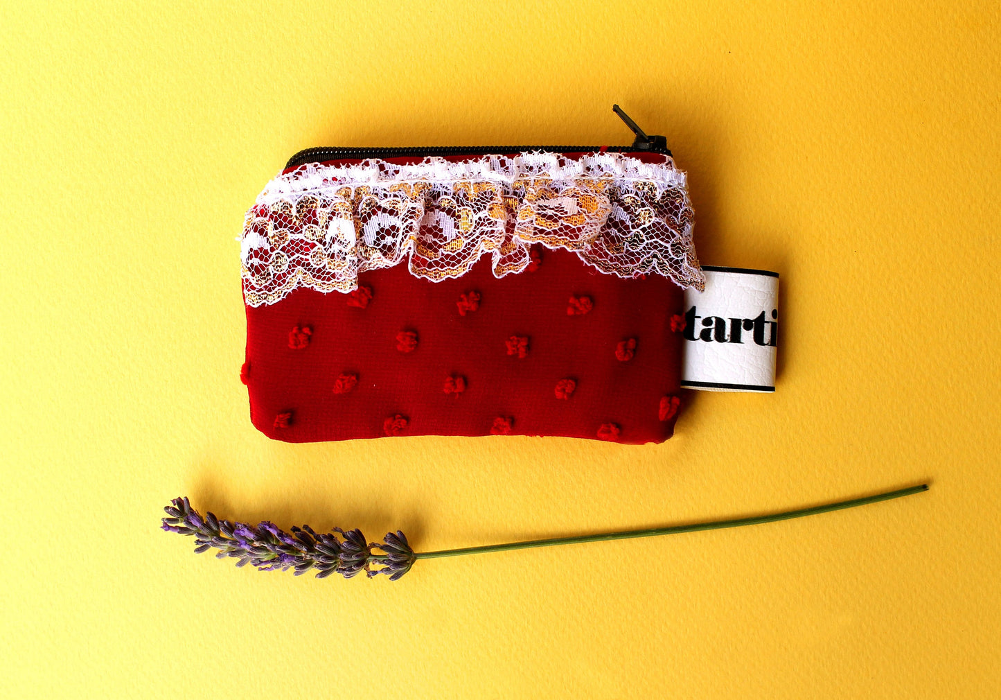Red Plumetti - Coin Purse - Vintage Lace | Retro-Chic Clutch - Handcrafted Gift - Handmade - Small Clutch - One-of-a-Kind Design