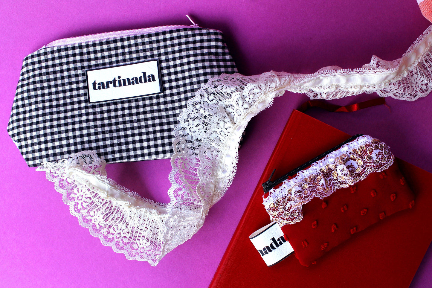 Red Plumetti - Coin Purse - Vintage Lace | Retro-Chic Clutch - Handcrafted Gift - Handmade - Small Clutch - One-of-a-Kind Design