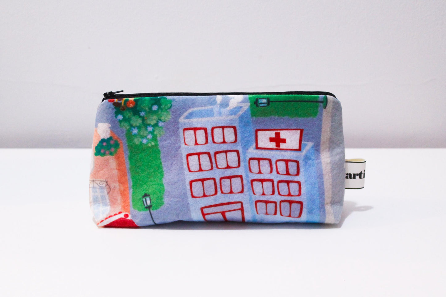 Handmade fabric pencil case with road map design | Fun children's pencil case | Unique city and car design | Green pencil case | Map design | Road design