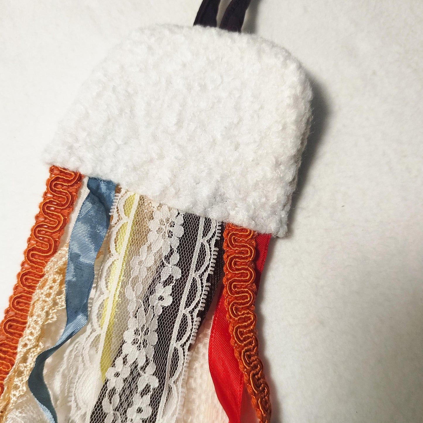 Sherpa fabric octopus charm, faux fur bag keychain, original handmade bag charm, upcycled ribbons & lace, unique gift