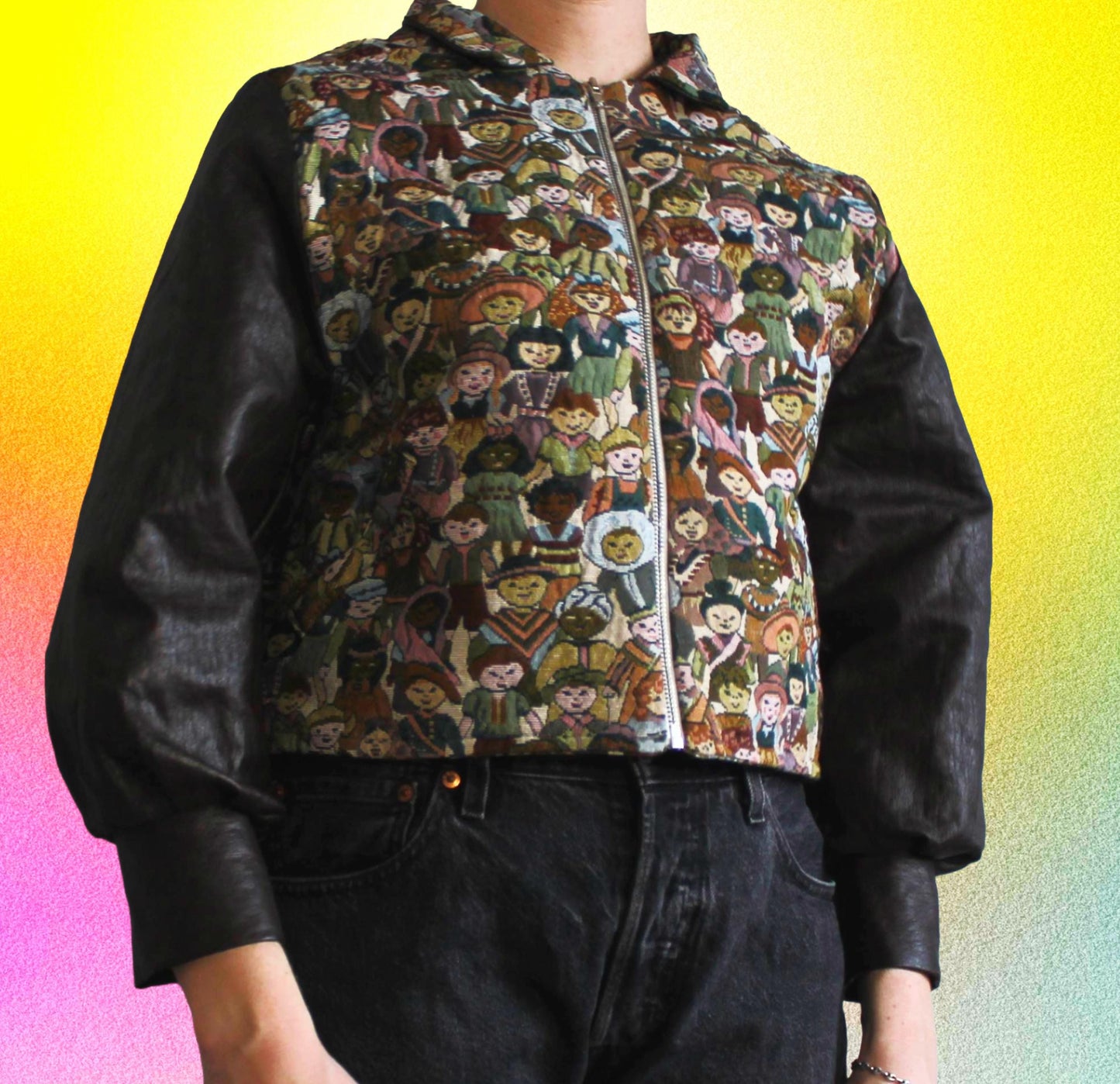Handmade jacket from Montreal | One-of-a-kind artisanal jacket | Local ethical fashion | Original piece | Brown leather jacket | Upcycling