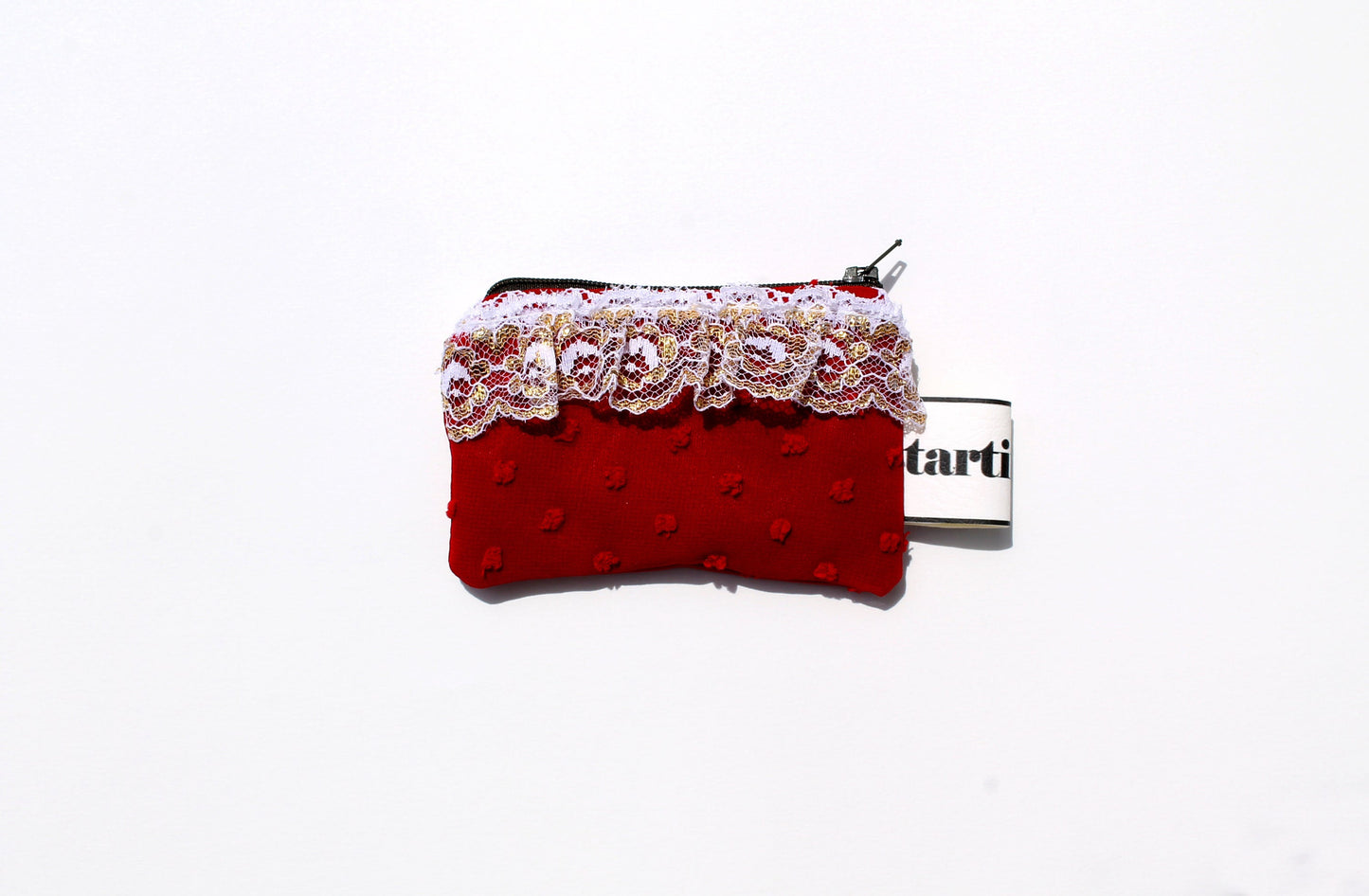 Red Plumetti - Coin Purse - Vintage Lace | Retro-Chic Clutch - Handcrafted Gift - Handmade - Small Clutch - One-of-a-Kind Design