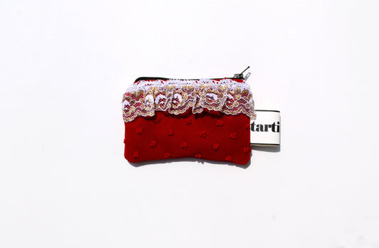 Red Plumetti - Coin Purse - Vintage Lace | Retro-Chic Clutch - Handcrafted Gift - Handmade - Small Clutch - One-of-a-Kind Design