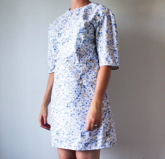 Blue Floral Vintage Dress | Handmade in Montreal | Upcycled Fashion | Women's Size Large | 1950s Inspired Dress | One of a Kind