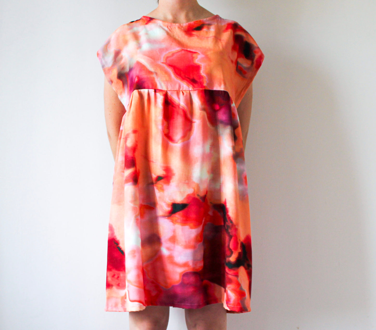 Abstract Red Dress | Wearable Art Dress | Upcycled Fashion Made in Montreal | Women's Size Large | One of a Kind Handmade Dress
