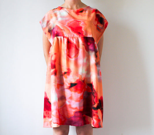 Abstract Red Dress | Wearable Art Dress | Upcycled Fashion Made in Montreal | Women's Size Large | One of a Kind Handmade Dress