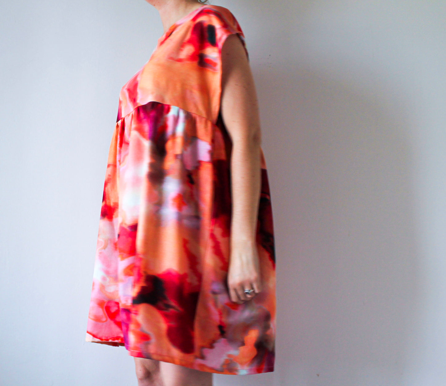 Abstract Red Dress | Wearable Art Dress | Upcycled Fashion Made in Montreal | Women's Size Large | One of a Kind Handmade Dress