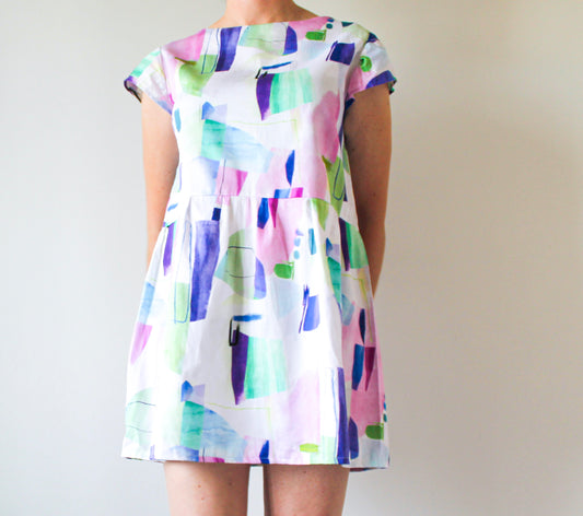 80s Inspired Summer Dress | Upcycled Fashion Made in Montreal | Women's Size Large | Lightweight Dress | One of a Kind Handmade Clothing