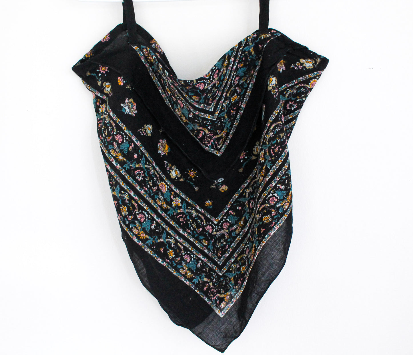 Black Bandana Top | Upcycled Clothing Made in Montreal | Women's Size Large | Layered Handkerchief Top | One of a Kind Handmade Fashion