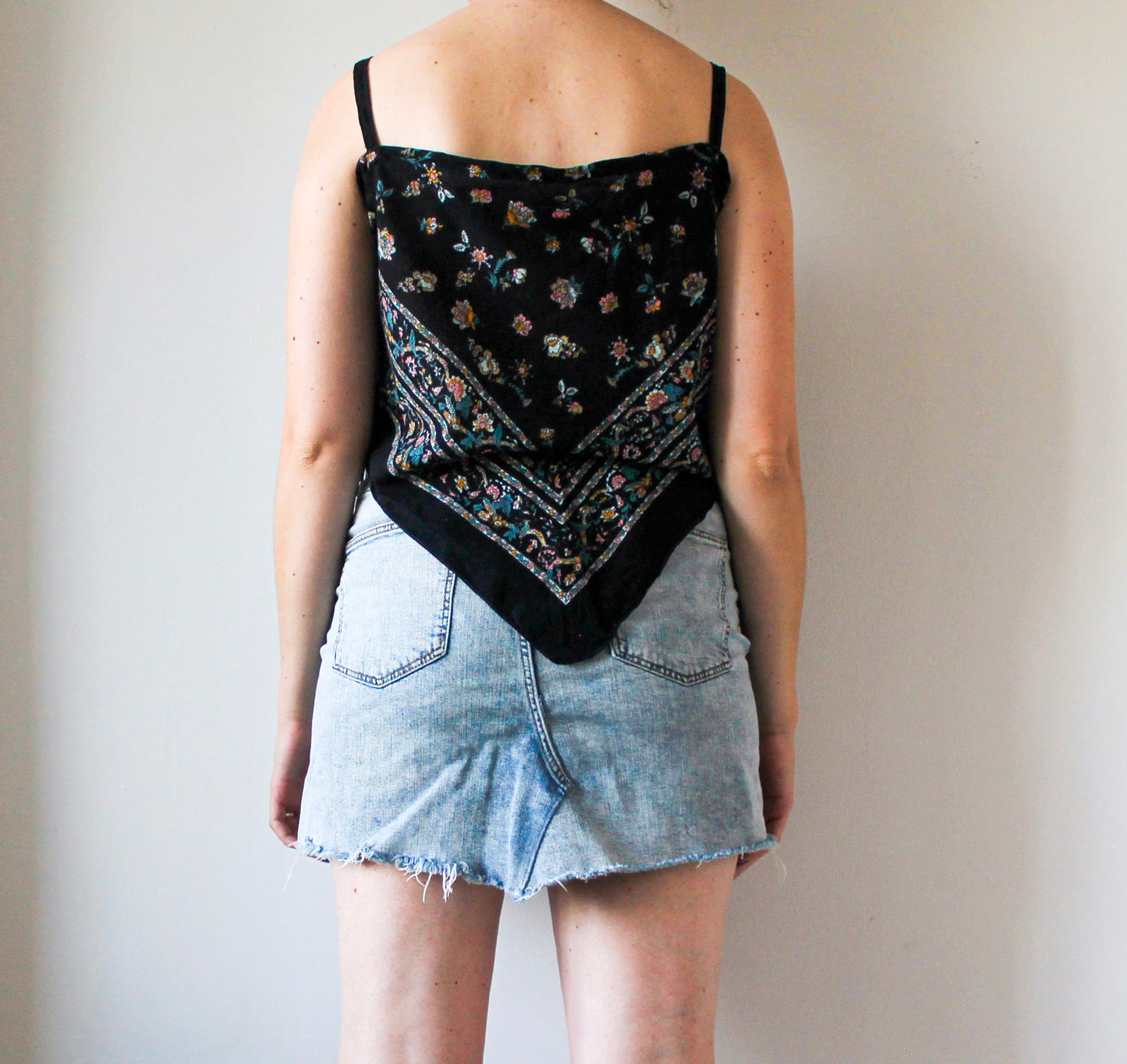 Black Bandana Top | Upcycled Clothing Made in Montreal | Women's Size Large | Layered Handkerchief Top | One of a Kind Handmade Fashion