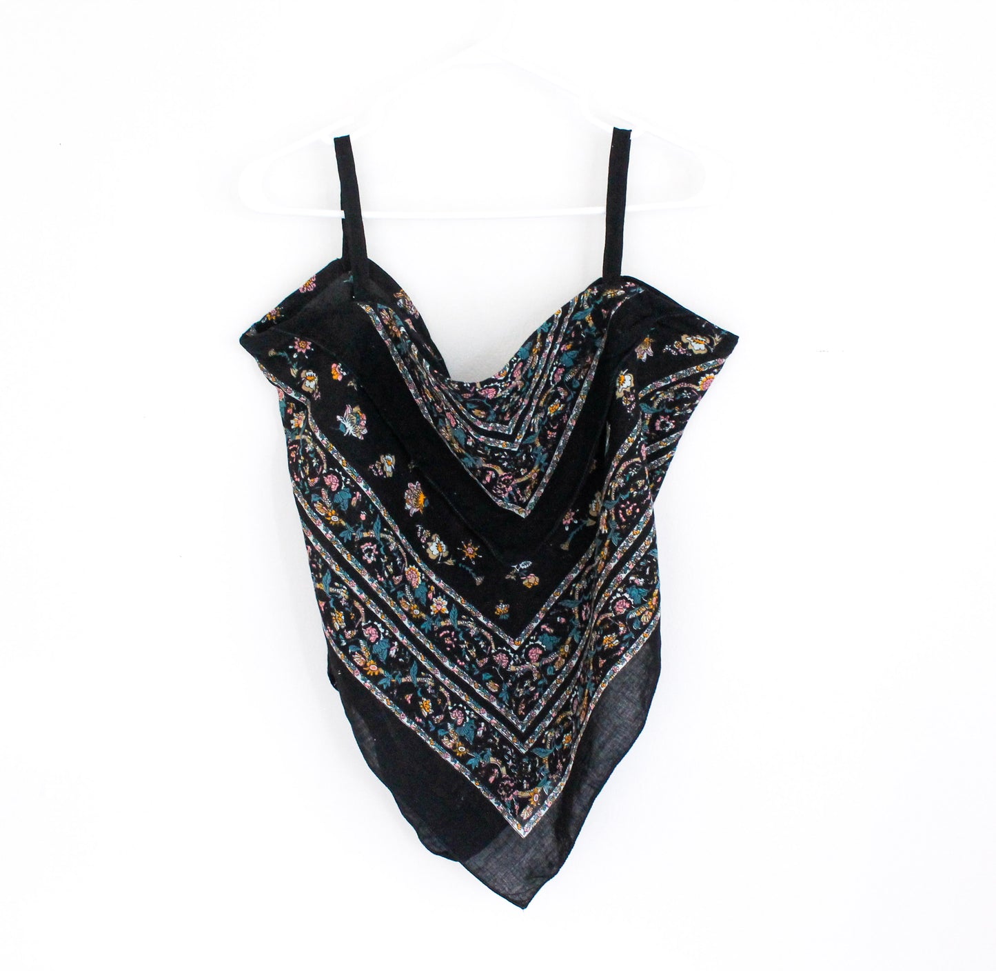 Black Bandana Top | Upcycled Clothing Made in Montreal | Women's Size Large | Layered Handkerchief Top | One of a Kind Handmade Fashion