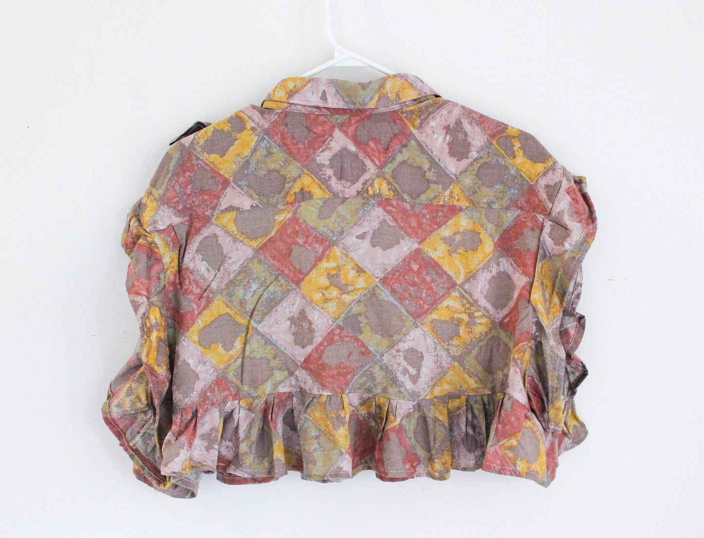 Upcycled Orange Yellow Crop Top | Unique Handmade Ruffle Top | Abstract Print Sustainable Fashion | Made in Montreal