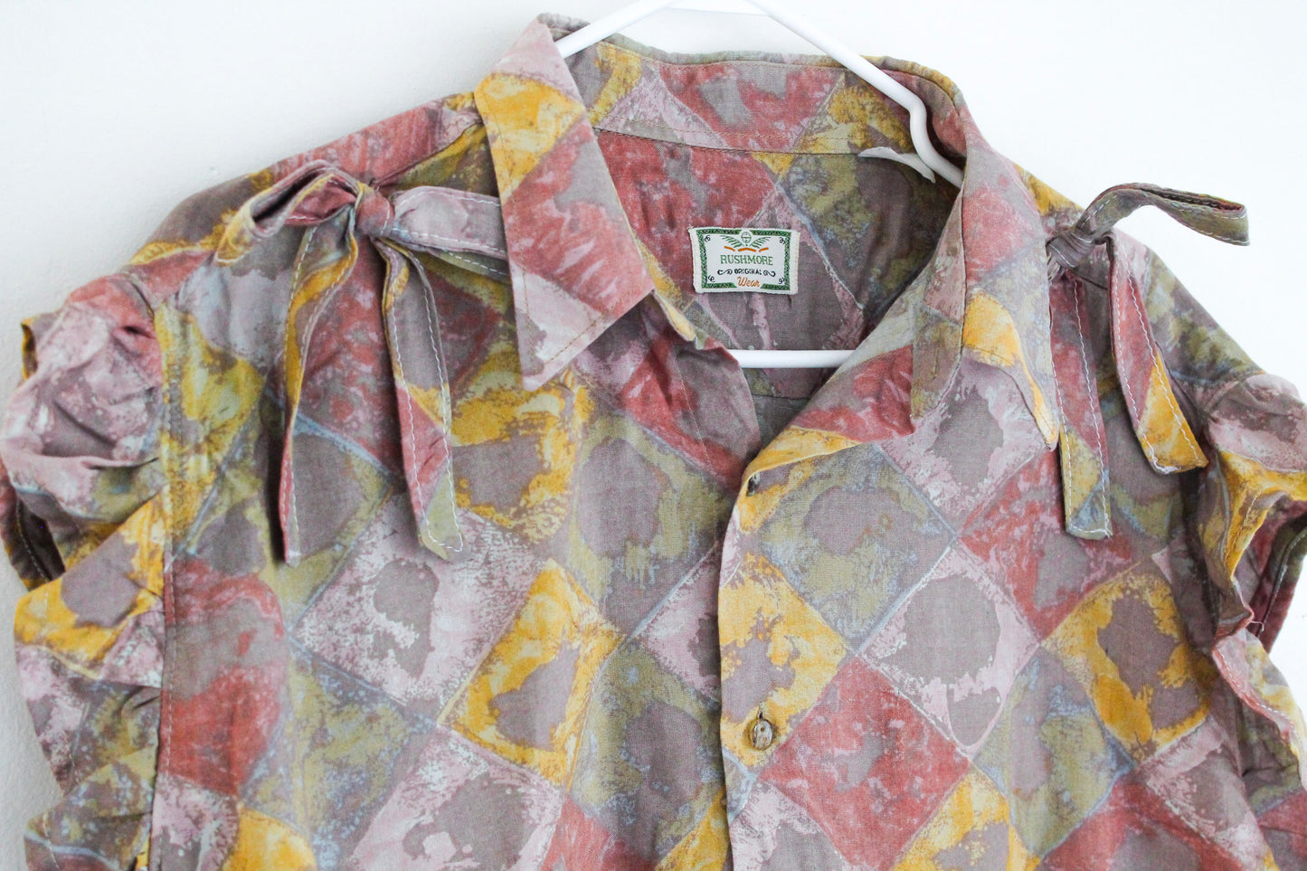 Upcycled Orange Yellow Crop Top | Unique Handmade Ruffle Top | Abstract Print Sustainable Fashion | Made in Montreal