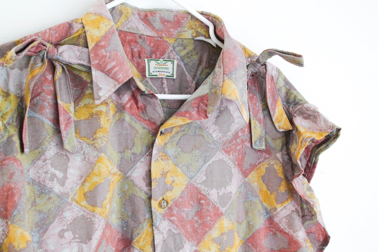 Upcycled Orange Yellow Crop Top | Unique Handmade Ruffle Top | Abstract Print Sustainable Fashion | Made in Montreal